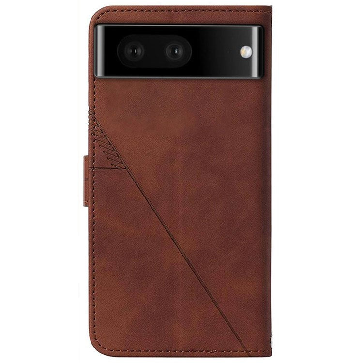 YB Imprinting Series-2 for Google Pixel 7 Stand Wallet Case PU Leather Imprinting Lines Cover with Shoulder Strap - Brown