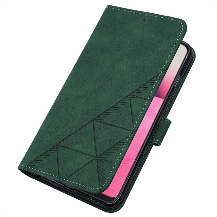 YB Imprinting Series-2 for Google Pixel 6a Imprinting Lines PU Leather Cover Stand Wallet Inner TPU Shell with Shoulder Strap - Blackish Green