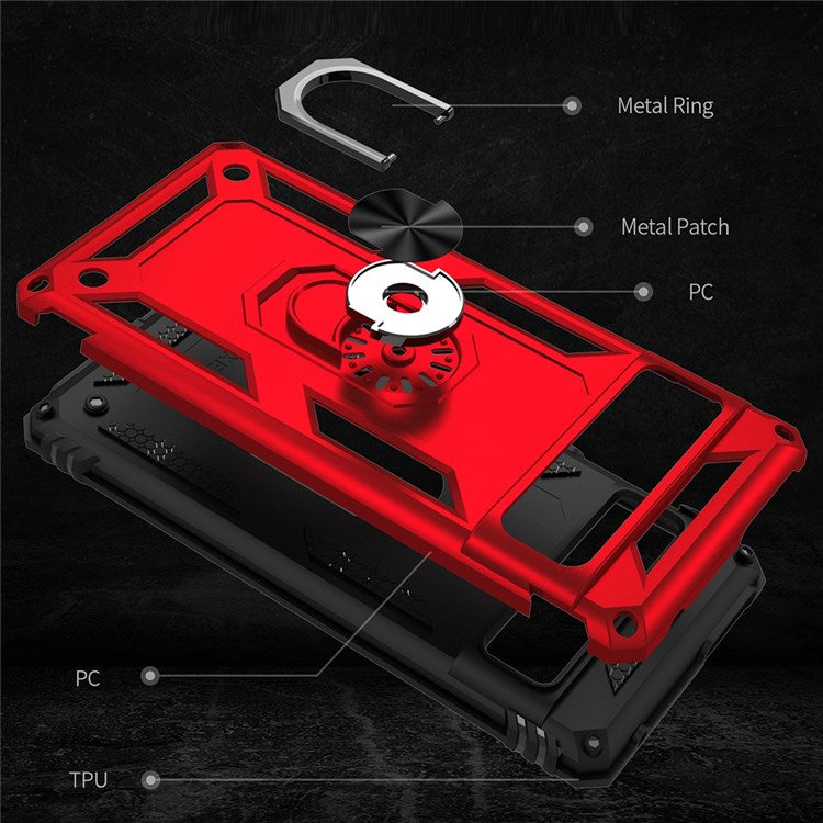 For Google Pixel 7 Pro 5G Phone Case, Bump Proof Hard PC Soft TPU Protective Cover Kickstand - Red