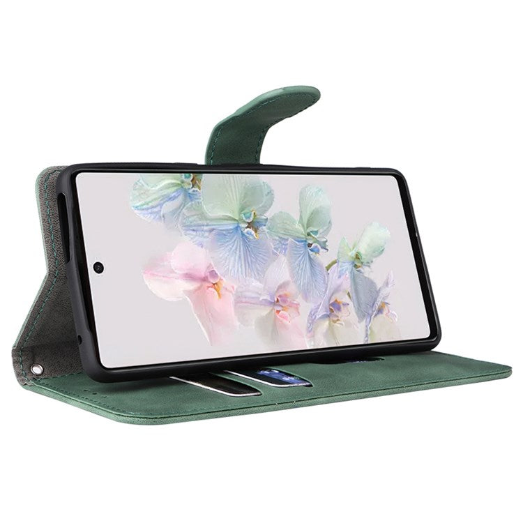 For Google Pixel 7 Pro 5G Phone Case Skin-touch Feeling PU Leather + TPU Stand Wallet Phone Cover - Green