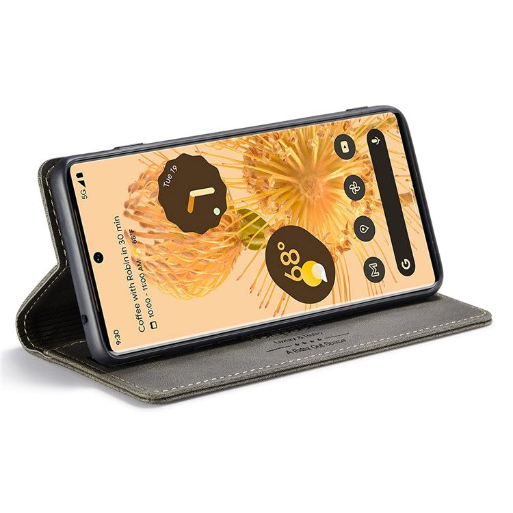 AUTSPACE A01 Series for Google Pixel 6 Pro PU Leather Case RFID Blocking Retro Wallet Stand Flip Cover - Coffee