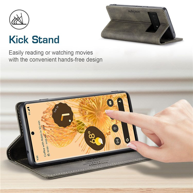 AUTSPACE A01 Series for Google Pixel 6 Pro PU Leather Case RFID Blocking Retro Wallet Stand Flip Cover - Coffee