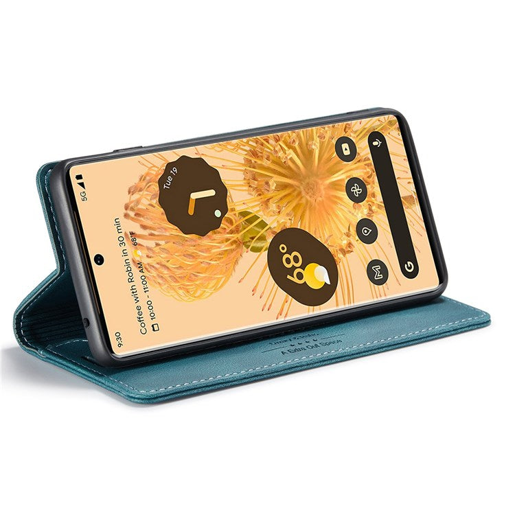 AUTSPACE A01 Series for Google Pixel 6 Pro PU Leather Case RFID Blocking Retro Wallet Stand Flip Cover - Blue