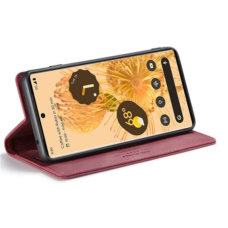 AUTSPACE A01 Series for Google Pixel 6 Pro PU Leather Case RFID Blocking Retro Wallet Stand Flip Cover - Red