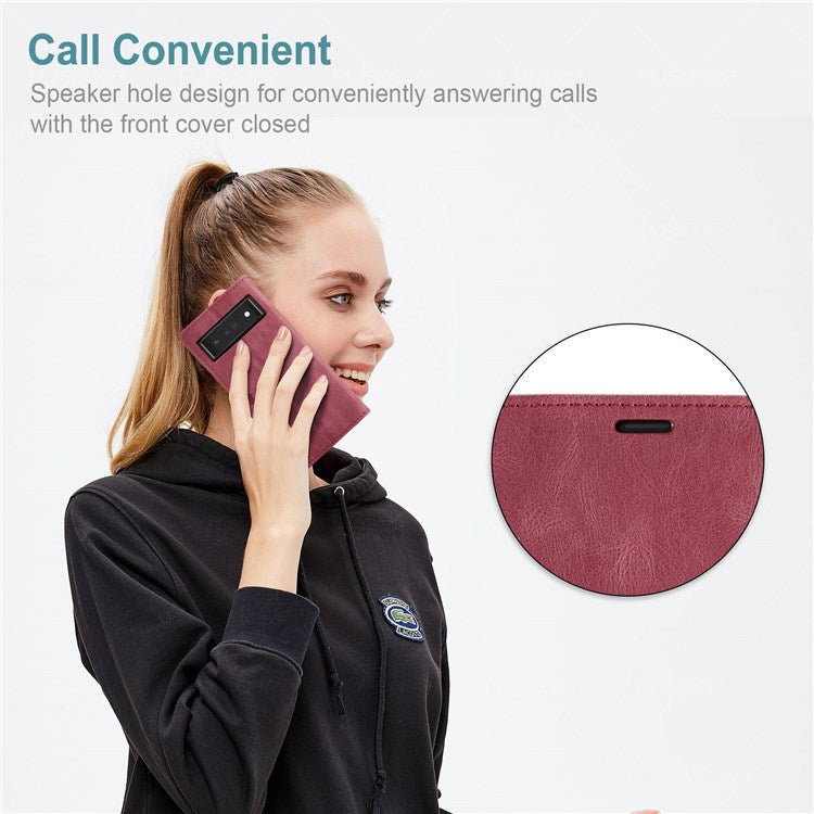 AUTSPACE A01 Series for Google Pixel 6 Pro PU Leather Case RFID Blocking Retro Wallet Stand Flip Cover - Red