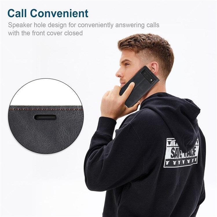 AUTSPACE A01 Series for Google Pixel 6 PU Leather Case RFID Blocking Wallet Stand Flip Cover - Black