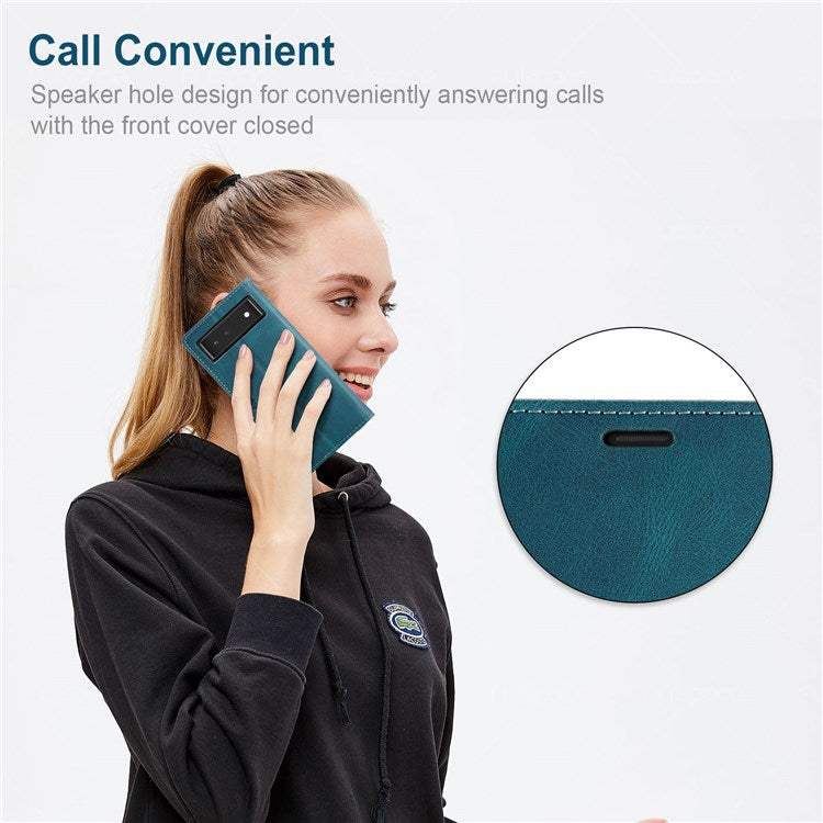 AUTSPACE A01 Series for Google Pixel 6 PU Leather Case RFID Blocking Wallet Stand Flip Cover - Blue