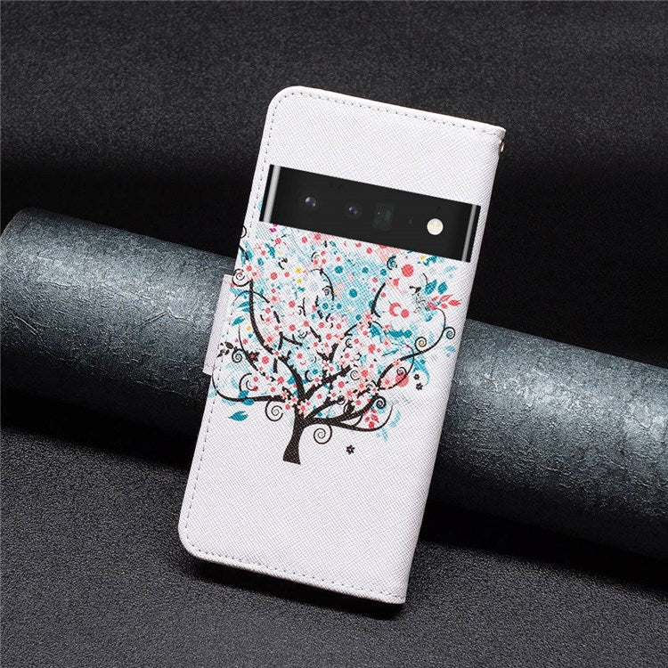 BF Pattern Printing Leather Series-1 for Google Pixel 7 Pro 5G Leather Phone Case with Stand Wallet - Flower Tree