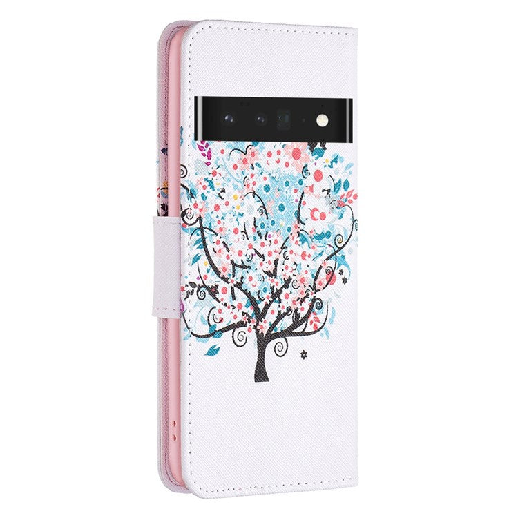 BF Pattern Printing Leather Series-1 for Google Pixel 7 Pro 5G Leather Phone Case with Stand Wallet - Flower Tree