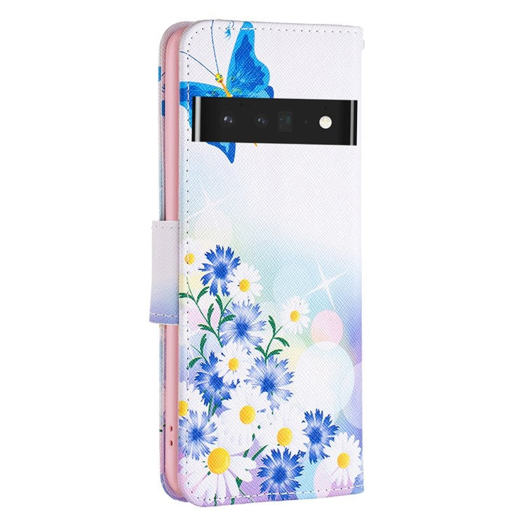 BF Pattern Printing Leather Series-1 for Google Pixel 7 Pro 5G Leather Phone Case with Stand Wallet - Butterfly and Flowers