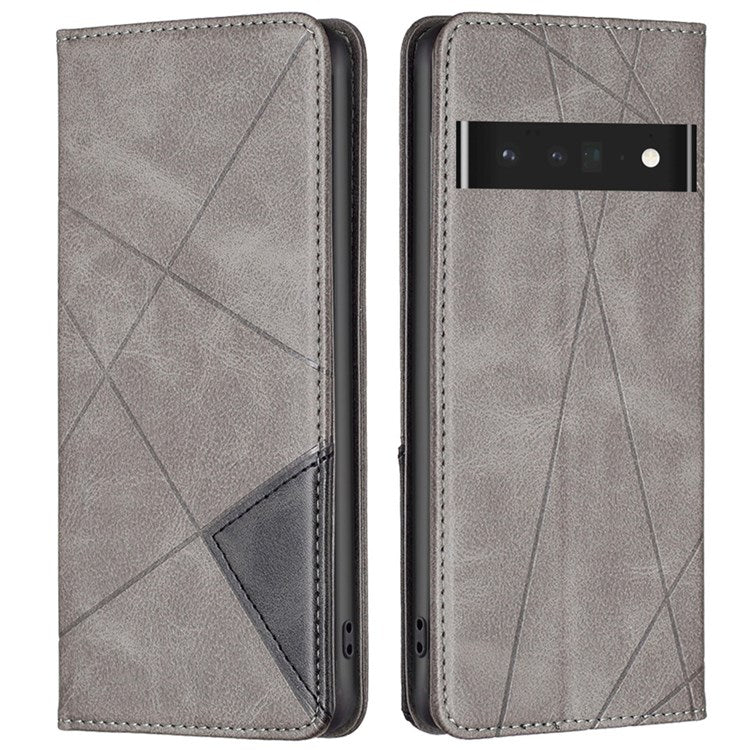 BF Imprinting Pattern Series-1 for Google Pixel 7 Pro 5G PU Leather Flip Cover Rhombus Pattern Imprinte Stand Phone Case with Card Holder - Grey