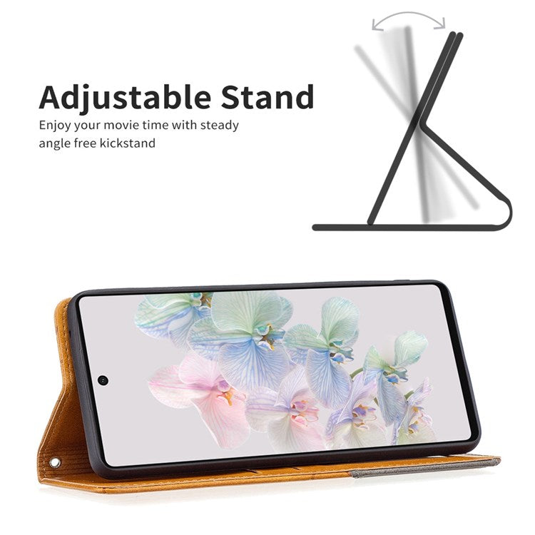 BF Imprinting Pattern Series-1 for Google Pixel 7 Pro 5G PU Leather Flip Cover Rhombus Pattern Imprinte Stand Phone Case with Card Holder - Yellow