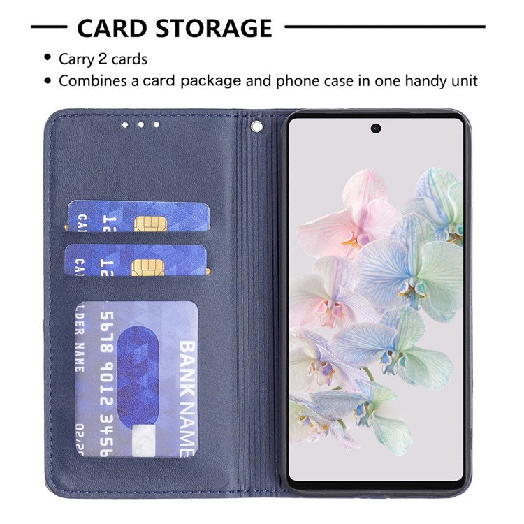 BF Imprinting Pattern Series-1 for Google Pixel 7 Pro 5G PU Leather Flip Cover Rhombus Pattern Imprinte Stand Phone Case with Card Holder - Blue