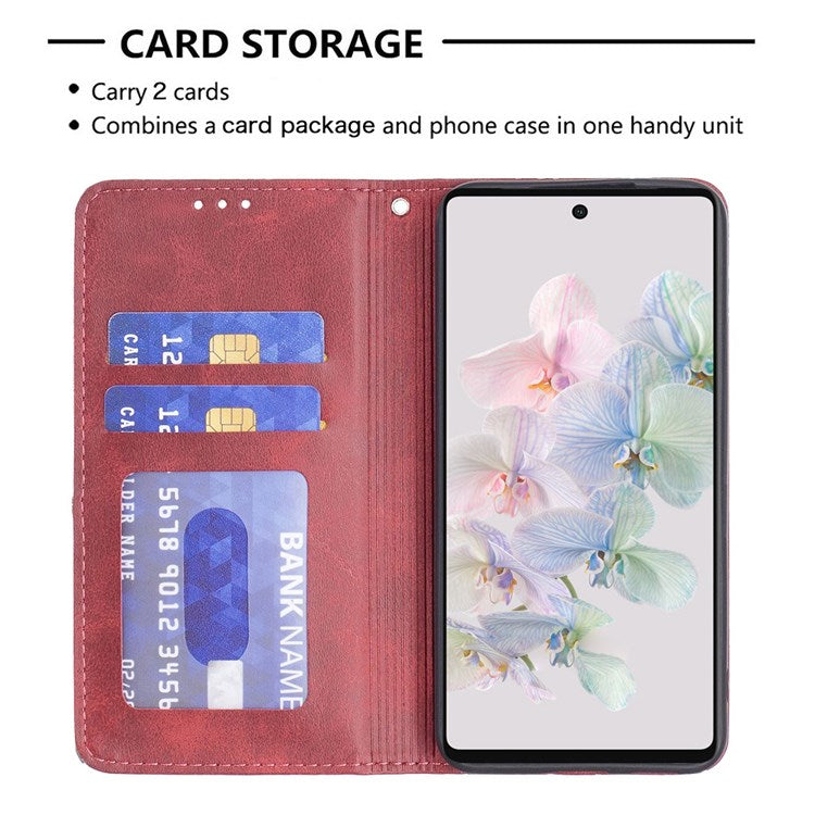 BF Imprinting Pattern Series-1 for Google Pixel 7 Pro 5G PU Leather Flip Cover Rhombus Pattern Imprinte Stand Phone Case with Card Holder - Red