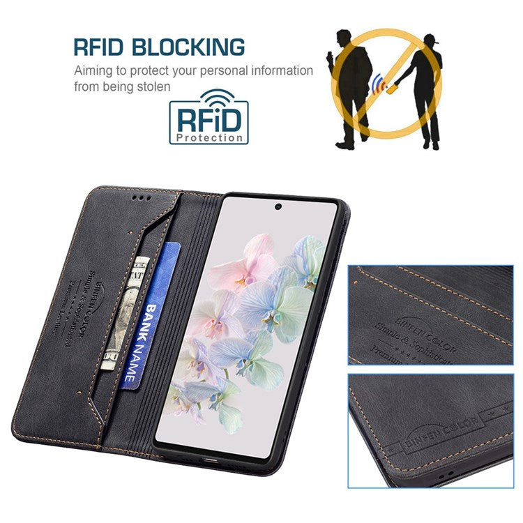 BINFEN COLOR BF Leather Series-5 for Google Pixel 7 Pro 5G RFID Blocking Wallet Phone CasePU Leather Stand Folio Cover - Black
