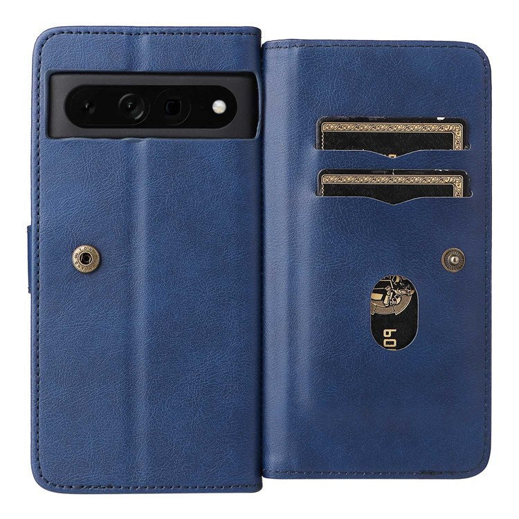 KT Multi-functional Series-1 for Google Pixel 7 Pro 5G Wallet Phone Case PU Leather 10 Card Slots Stand Folio Phone Cover - Dark Blue