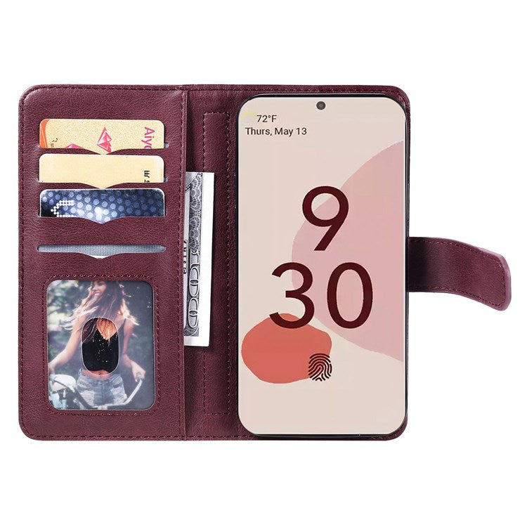 KT Multi-functional Series-1 for Google Pixel 7 Pro 5G Wallet Phone Case PU Leather 10 Card Slots Stand Folio Phone Cover - Wine Red
