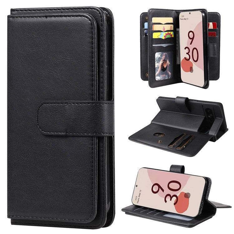 KT Multi-functional Series-1 for Google Pixel 7 Pro 5G Wallet Phone Case PU Leather 10 Card Slots Stand Folio Phone Cover - Black