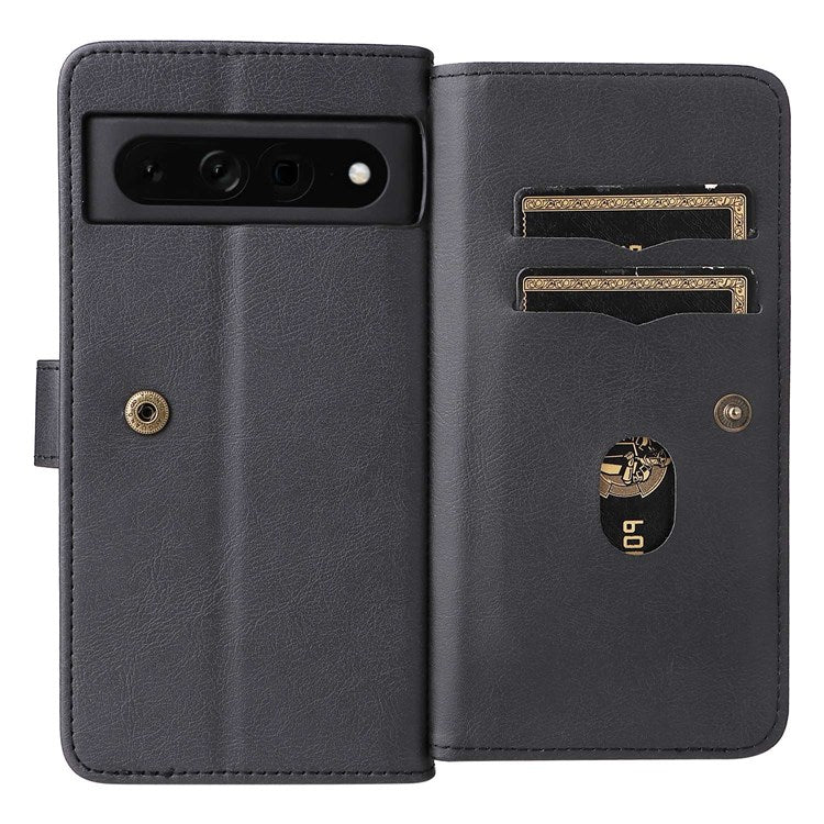 KT Multi-functional Series-1 for Google Pixel 7 Pro 5G Wallet Phone Case PU Leather 10 Card Slots Stand Folio Phone Cover - Black