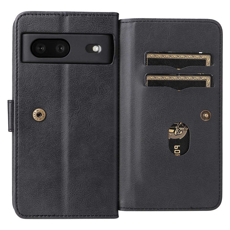 KT Multi-functional Series-1 for Google Pixel 7 PU Leather 10 Card Slots Folio Flip Cover Magnetic Closure Stand Wallet Phone Case - Black
