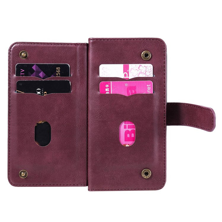 KT Multi-functional Series-1 for Google Pixel 7 PU Leather 10 Card Slots Folio Flip Cover Magnetic Closure Stand Wallet Phone Case - Wine Red