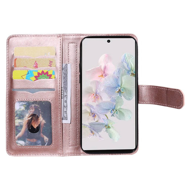 KT Multi-functional Series-1 for Google Pixel 7 PU Leather 10 Card Slots Folio Flip Cover Magnetic Closure Stand Wallet Phone Case - Rose Gold