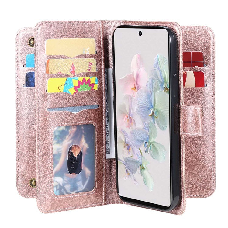 KT Multi-functional Series-1 for Google Pixel 7 PU Leather 10 Card Slots Folio Flip Cover Magnetic Closure Stand Wallet Phone Case - Rose Gold