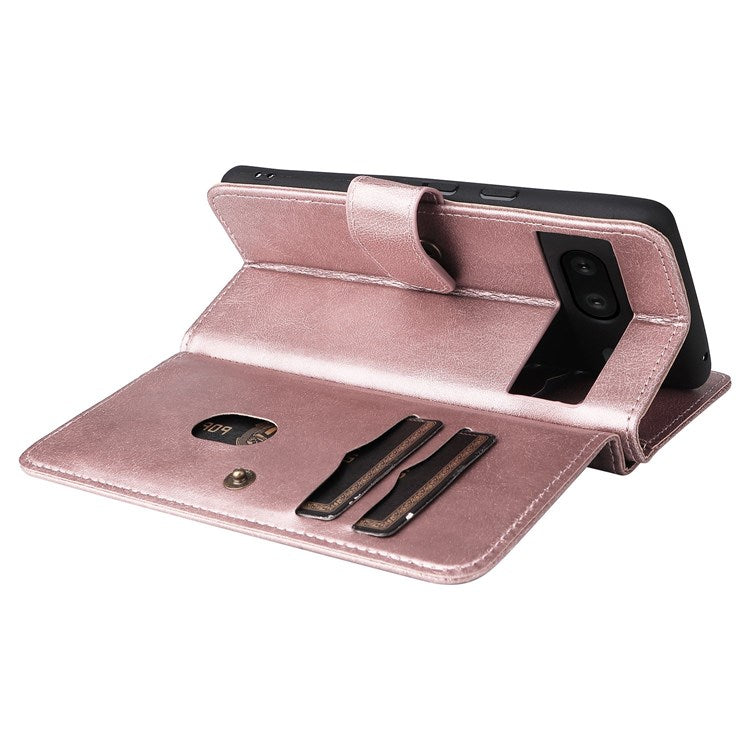 KT Multi-functional Series-1 for Google Pixel 7 PU Leather 10 Card Slots Folio Flip Cover Magnetic Closure Stand Wallet Phone Case - Rose Gold