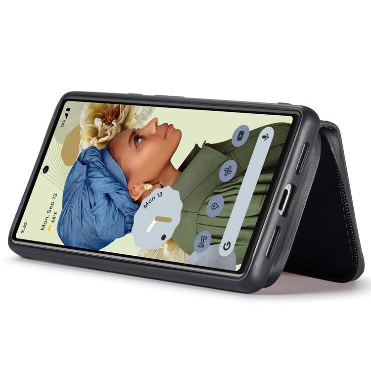 JEEHOOD For Google Pixel 7 Kickstand Zipper Wallet Phone Case Detachable Leather Coated TPU Phone Case - Black