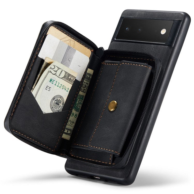 JEEHOOD For Google Pixel 7 Kickstand Zipper Wallet Phone Case Detachable Leather Coated TPU Phone Case - Black