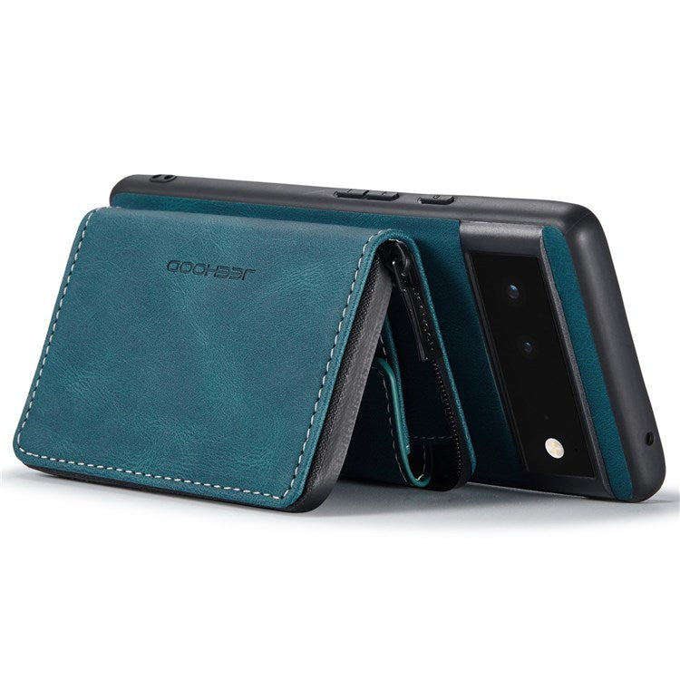 JEEHOOD For Google Pixel 7 Kickstand Zipper Wallet Phone Case Detachable Leather Coated TPU Phone Case - Blue