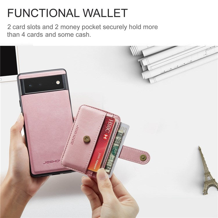 JEEHOOD Shockproof Phone Cover for Google Pixel 6 RFID Blocking Wallet Phone Case Anti-Scratch Phone Shell Support Wireless Charging - Pink