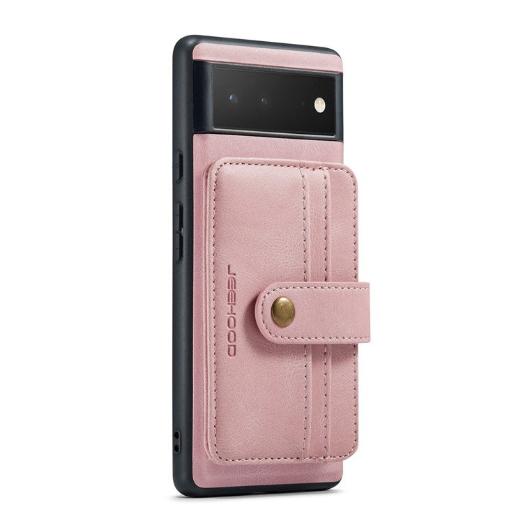 JEEHOOD Shockproof Phone Cover for Google Pixel 6 RFID Blocking Wallet Phone Case Anti-Scratch Phone Shell Support Wireless Charging - Pink