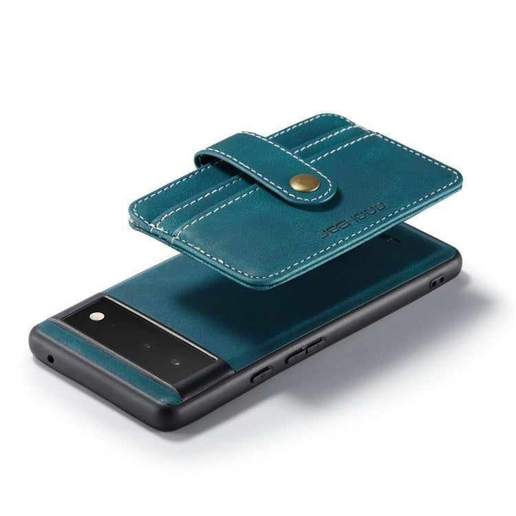 JEEHOOD Shockproof Phone Cover for Google Pixel 6 RFID Blocking Wallet Phone Case Anti-Scratch Phone Shell Support Wireless Charging - Blue