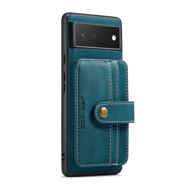 JEEHOOD Shockproof Phone Cover for Google Pixel 6 RFID Blocking Wallet Phone Case Anti-Scratch Phone Shell Support Wireless Charging - Blue