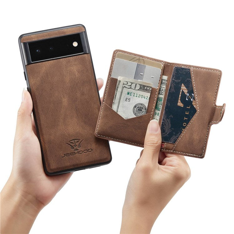 JEEHOOD Detachable Wallet Phone Case for Google Pixel 7, Kickstand PU Leather Coated TPU Shell - Brown