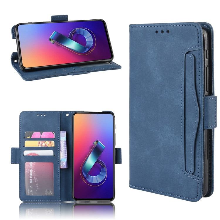 PU Leather Stand Wallet Phone Casing Cover for Asus Zenfone 6 ZS630KL - Blue