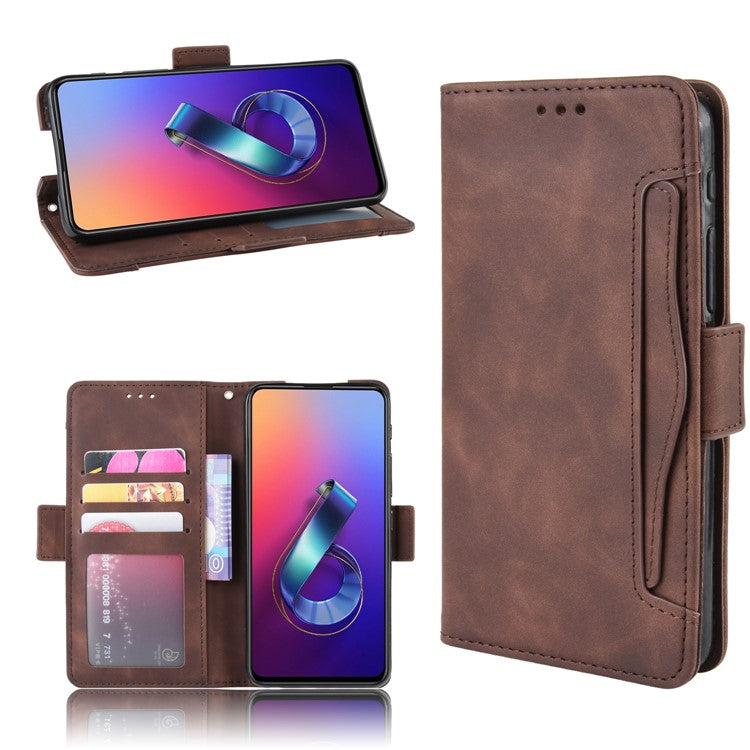 PU Leather Stand Wallet Phone Casing Cover for Asus Zenfone 6 ZS630KL - Brown