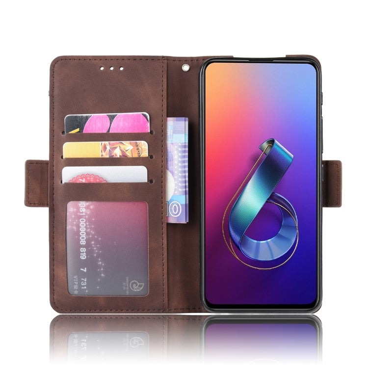 PU Leather Stand Wallet Phone Casing Cover for Asus Zenfone 6 ZS630KL - Brown
