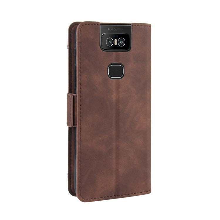 PU Leather Stand Wallet Phone Casing Cover for Asus Zenfone 6 ZS630KL - Brown