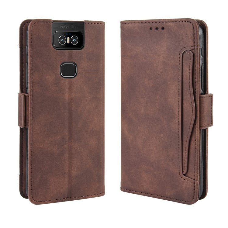 PU Leather Stand Wallet Phone Casing Cover for Asus Zenfone 6 ZS630KL - Brown