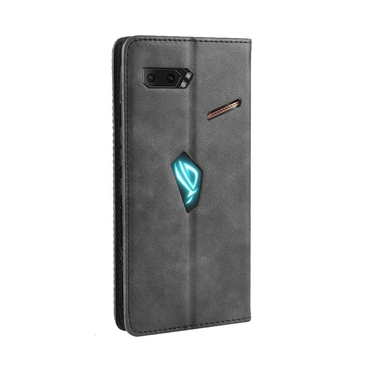 Retro Auto-absorbed PU Leather Wallet Cover Case for Asus ROG Phone II ZS660KL - Black