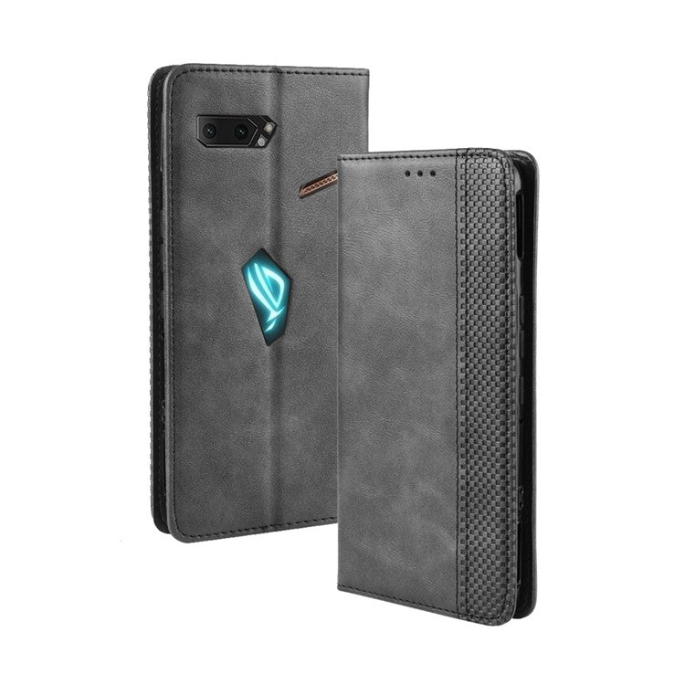 Retro Auto-absorbed PU Leather Wallet Cover Case for Asus ROG Phone II ZS660KL - Black