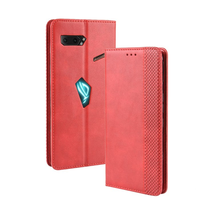Retro Auto-absorbed PU Leather Wallet Cover Case for Asus ROG Phone II ZS660KL - Red