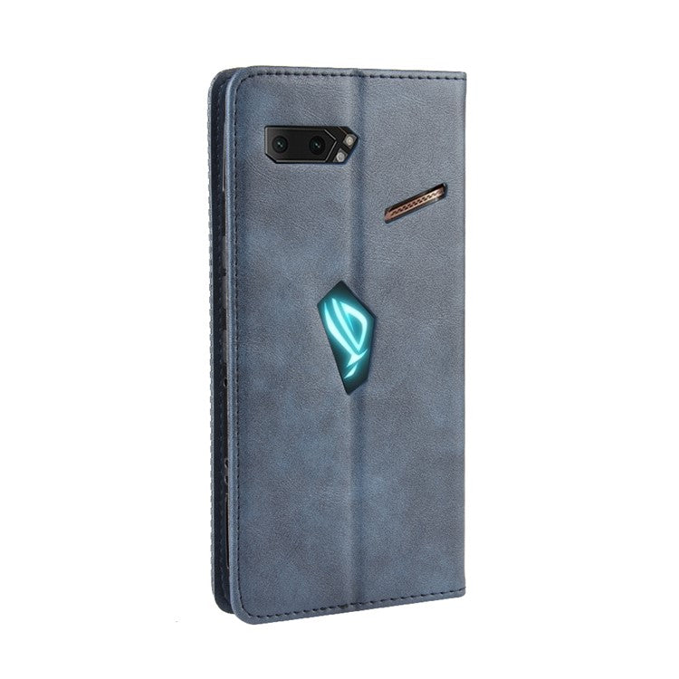 Retro Auto-absorbed PU Leather Wallet Cover Case for Asus ROG Phone II ZS660KL - Blue