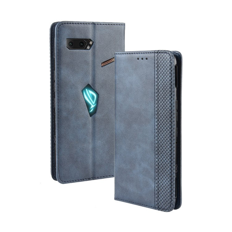 Retro Auto-absorbed PU Leather Wallet Cover Case for Asus ROG Phone II ZS660KL - Blue