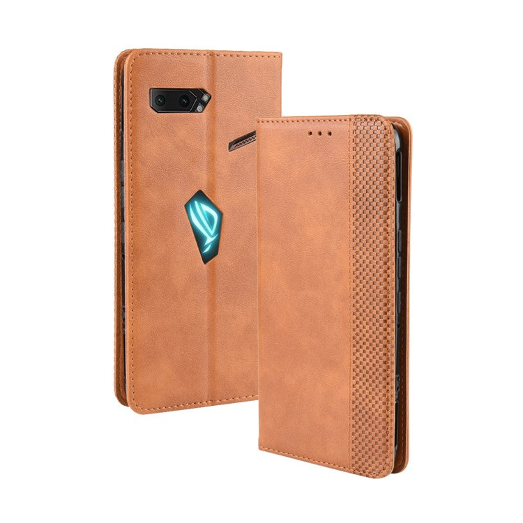 Retro Auto-absorbed PU Leather Wallet Cover Case for Asus ROG Phone II ZS660KL - Brown