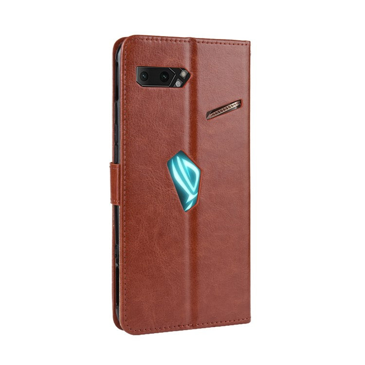 Crazy Horse Texture Leather Phone Shell Wallet Stand Case for Asus ROG Phone II ZS660KL - Brown