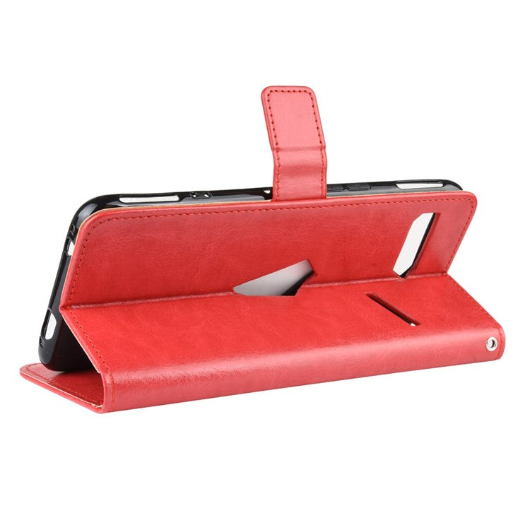 Crazy Horse Texture Leather Phone Shell Wallet Stand Case for Asus ROG Phone II ZS660KL - Red