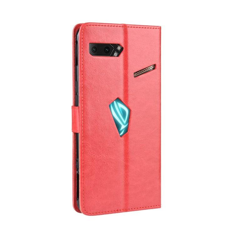 Crazy Horse Texture Leather Phone Shell Wallet Stand Case for Asus ROG Phone II ZS660KL - Red